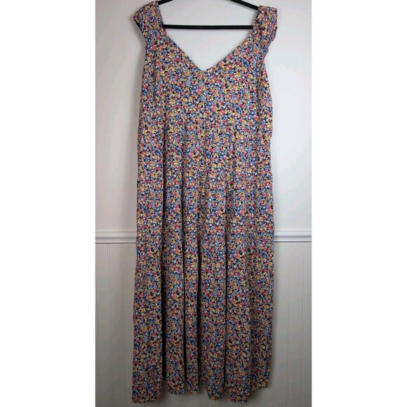 Old Navy Dress Womens 2X Blue Floral Wide Shoulder Cottagecore Boho Tiered Maxi - Picture 1 of 14